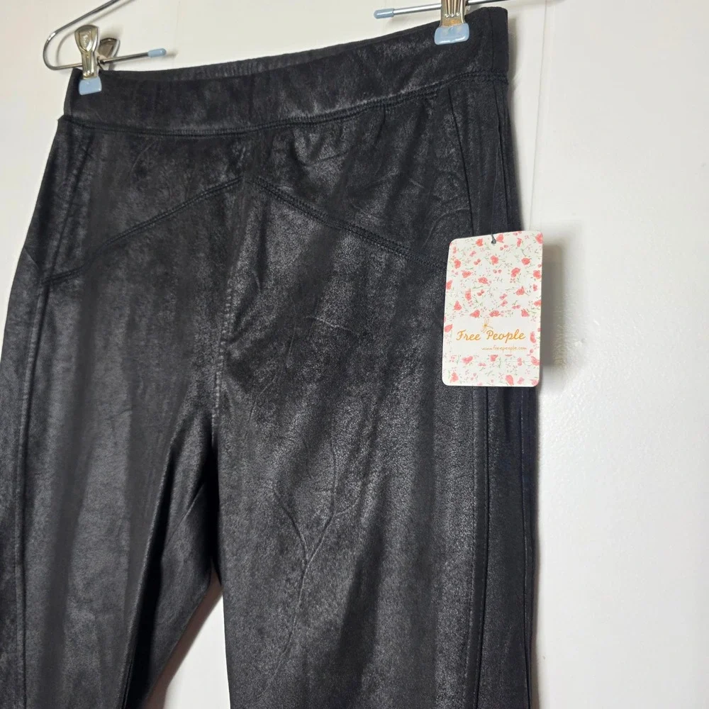 Free People Phoenix Faux Leather Moto Leggings Black XS NWT OB1015172
